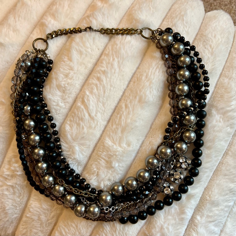 Multi Strand Mixed Chain Faux Pearl Bead Necklace